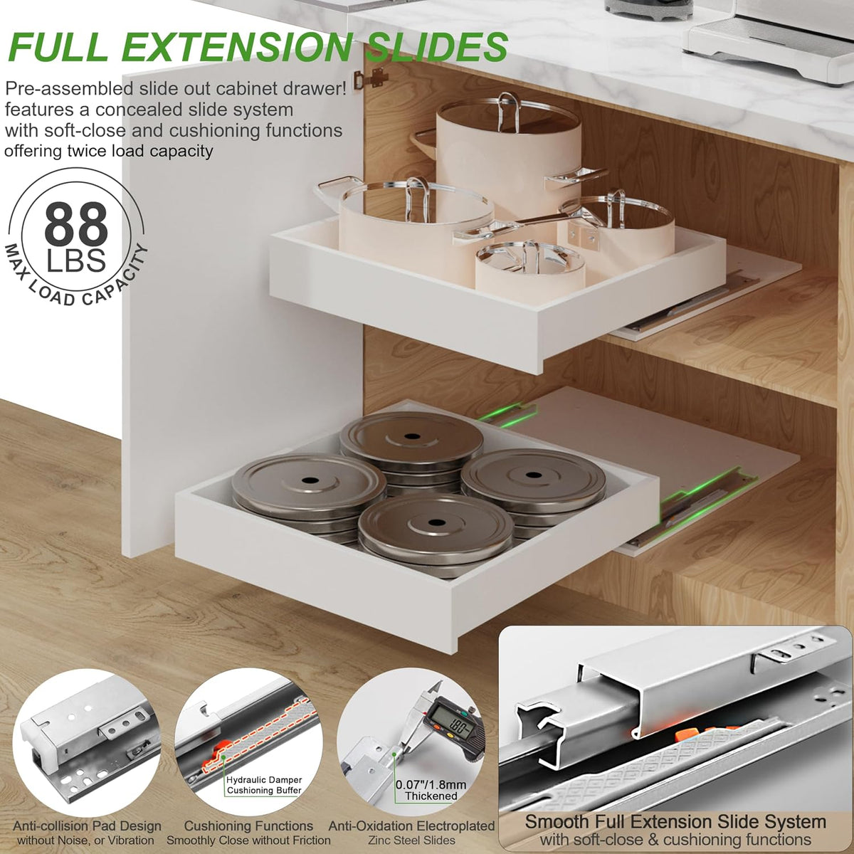 MyLifeUNIT Wood Pull Out Drawer for Cabinet Pre-Assembled, 18" W x 21" D