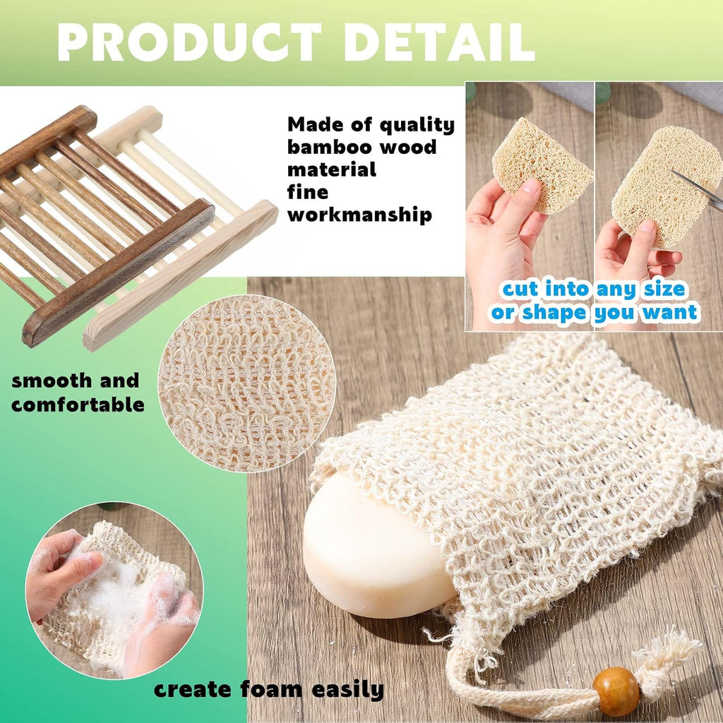 Irenare 60 Pcs Soap Saver Set, Wooden Dish Bar Soap Mesh Bag Pads Bulk