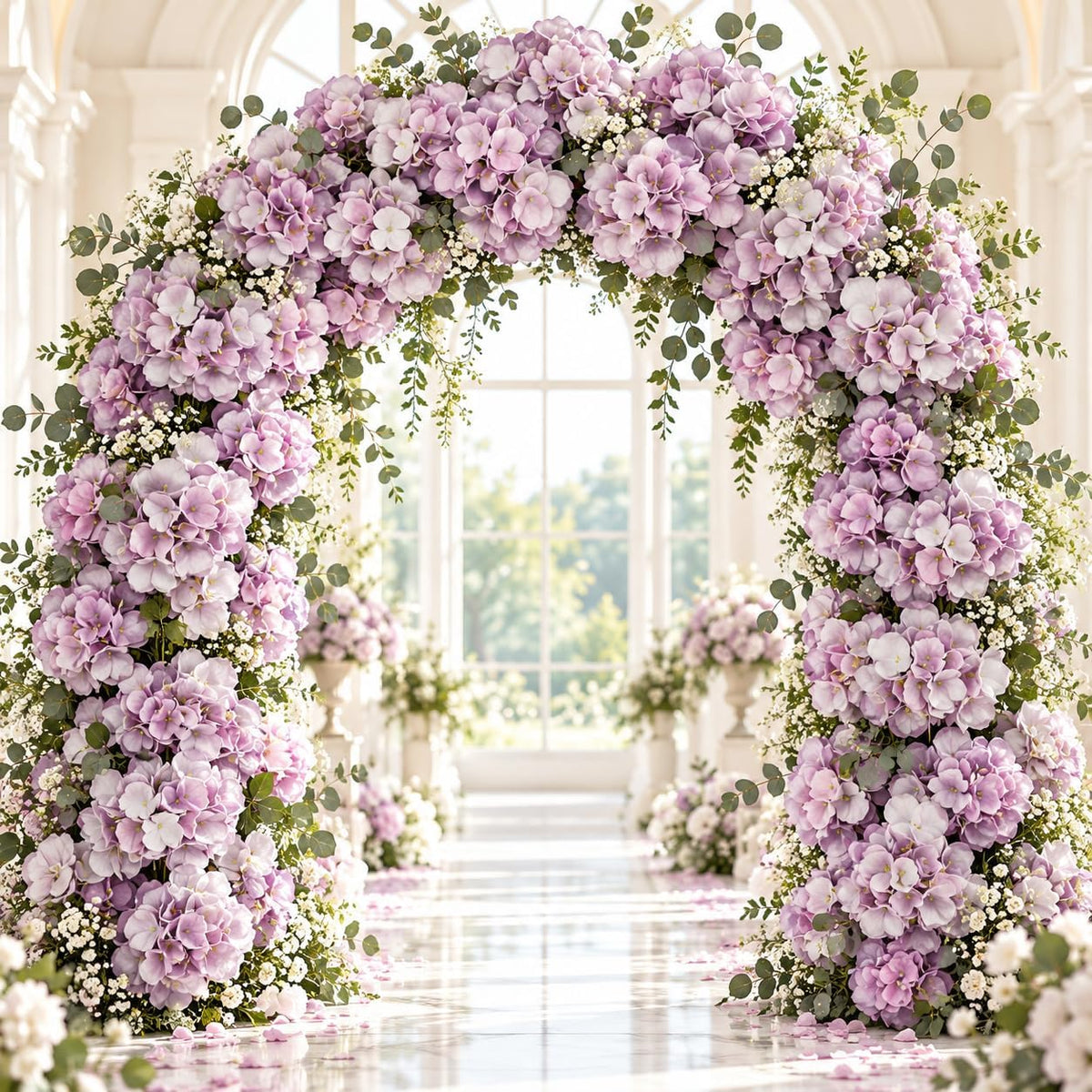 7.1''Light Purple Hydrangea Artificial Flowers,10Pcs Artificial Silk Hydrangea Heads,81 Petals Faux Flowers Heads with Stems for Home Wedding Baby Shower Decor(Light Purple)