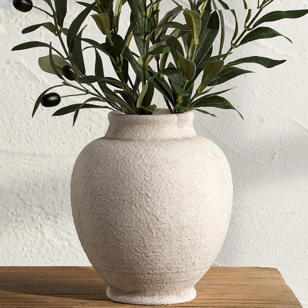 Ceramic Flower Vase, Rustic Farmhouse Decorative Vase Pottery Pampas Grass Vases for Home Decor Table Living Room Entryway Mantel Bookshelf Bedroom Bathroom Kitchen - 7.4" D
