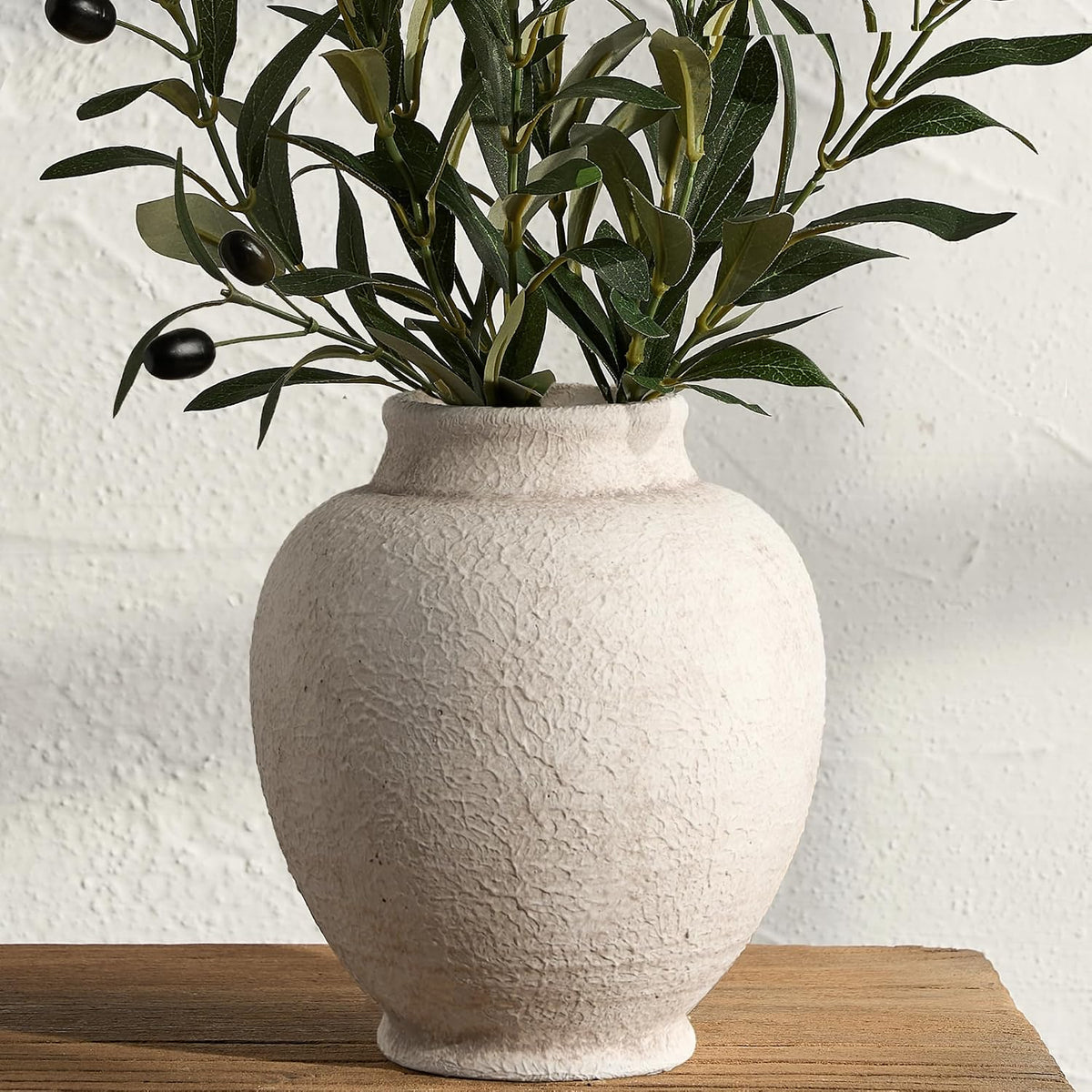 Ceramic Flower Vase, Rustic Farmhouse Decorative Vase Pottery Pampas Grass Vases for Home Decor Table Living Room Entryway Mantel Bookshelf Bedroom Bathroom Kitchen - 7.4" D