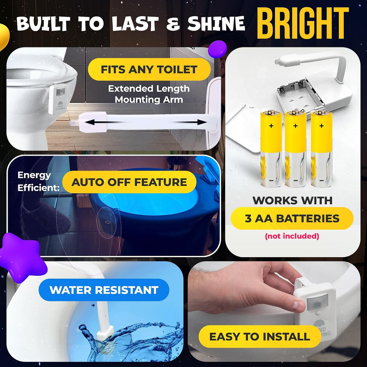 Mind-Glowing Toilet Night Light, Motion Sensor, 16 Colors (3 Pack)