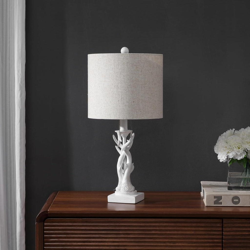JONATHAN Y Gaston Rustic Faux Antler Resin Table Lamp 20.5", Antique White
