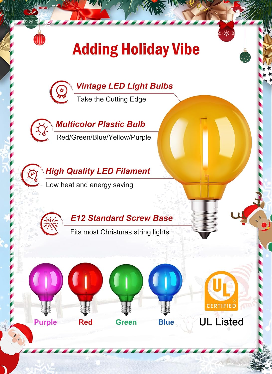 Brightown G40 Christmas Light Bulbs, 25 Pack LED Multicolor Bulbs