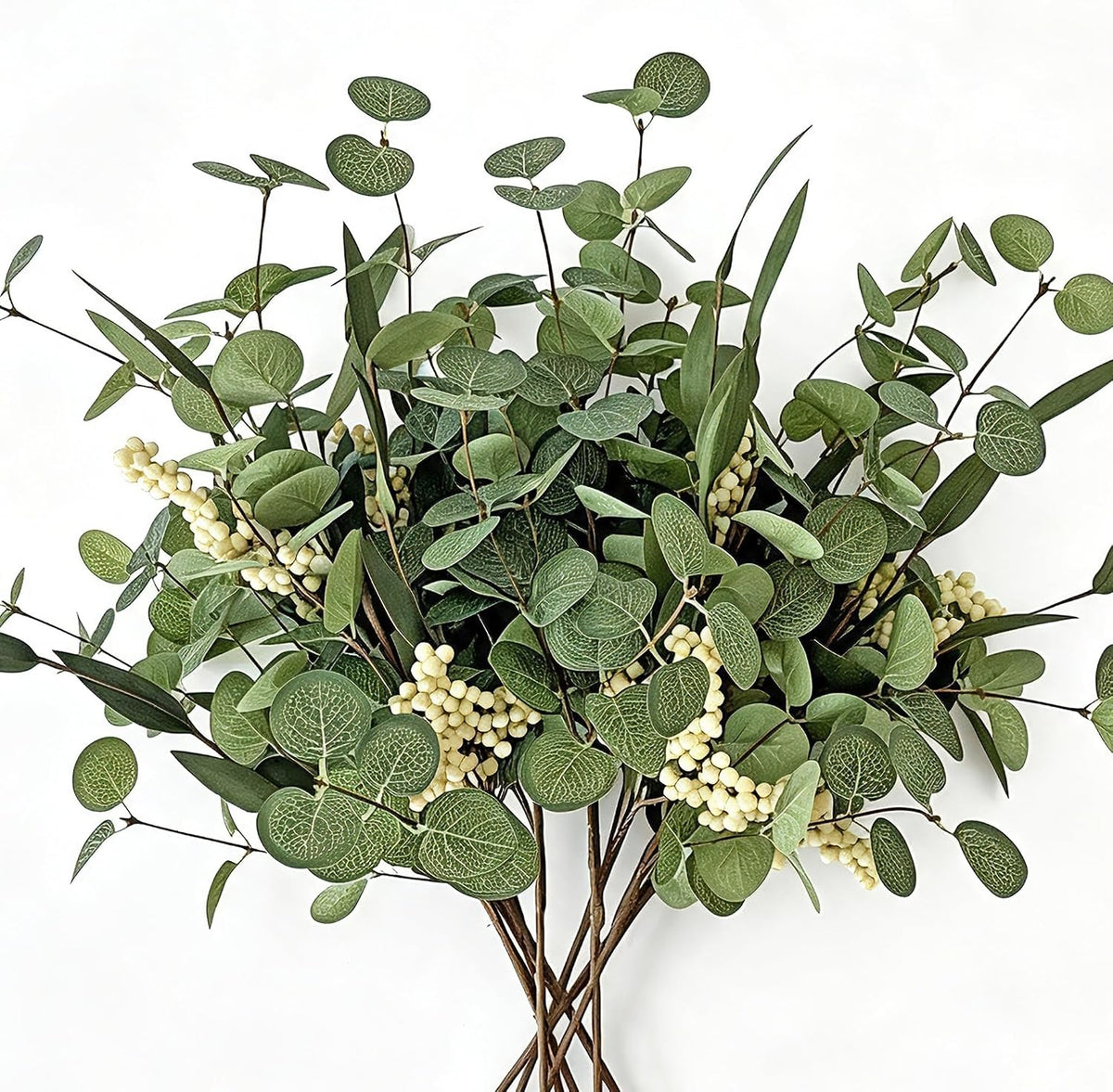 8PCS White Berry Eucalyptus Stems, Artificial Greenery Branches for Vase