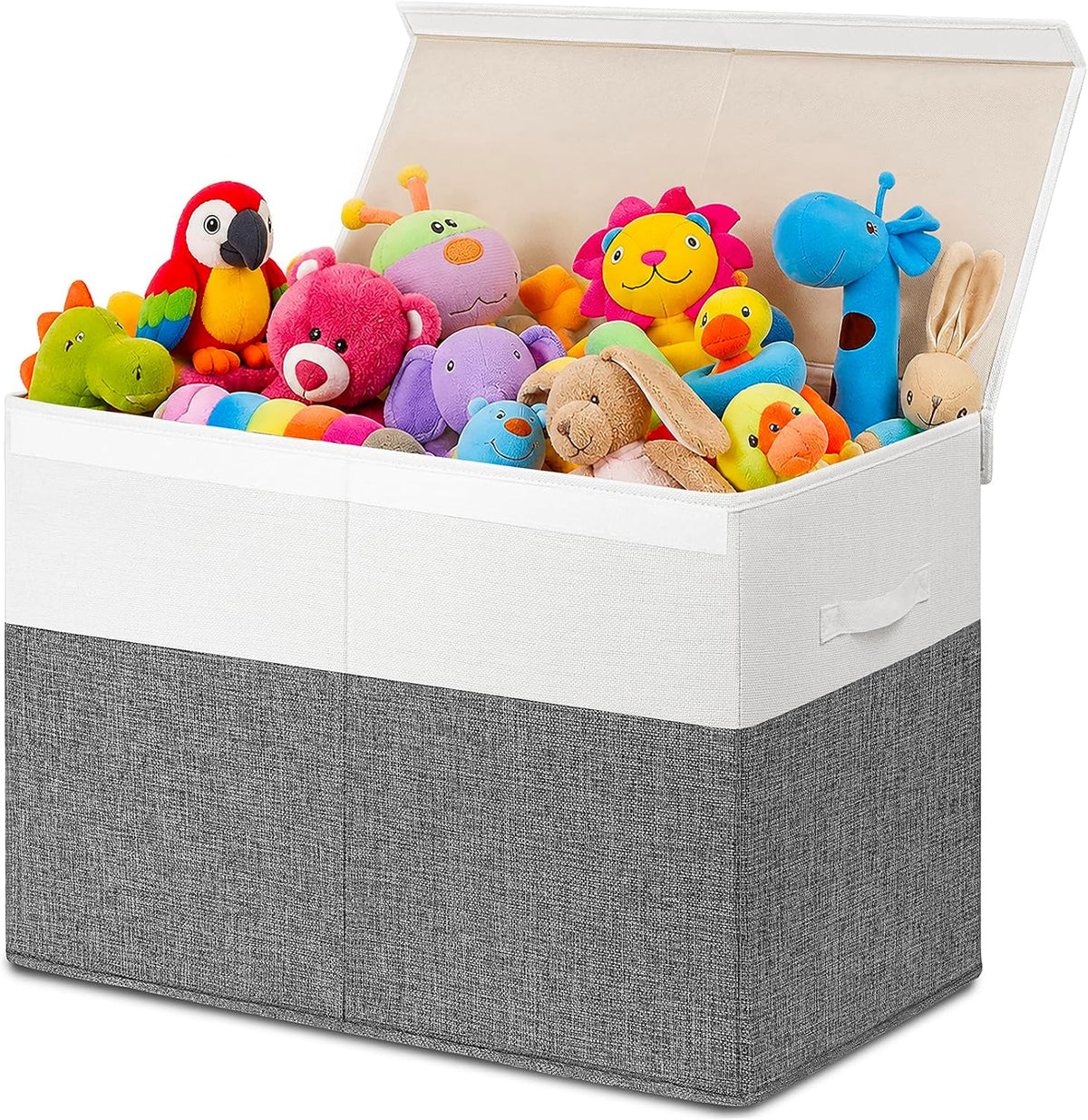 INDRESSME 85L Large Toy Storage Box with Lid & Dividers, Grey & White