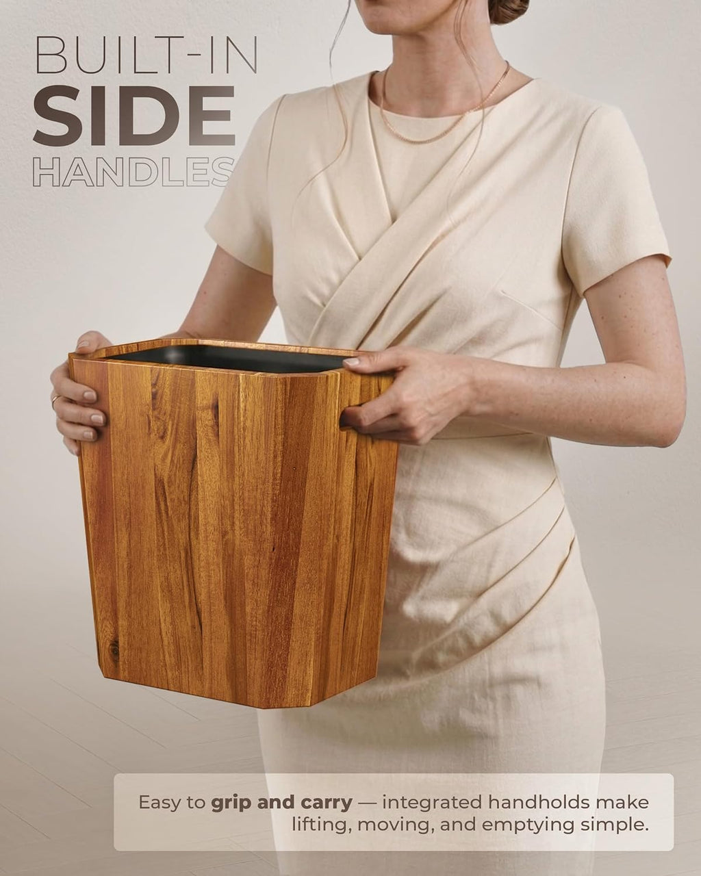 BLUEWEST Acacia Wooden Trash Can with Lid for Bathroom, Bedroom and Office