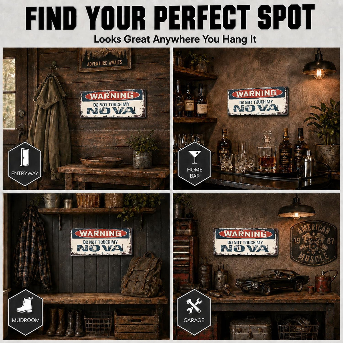 Brotherhood Compatible with Nova Warning Do Not Touch My Nova Rusty Grunge Old Antique Design Key Hanger Organizer Wall Mount Rack for Holders Home Keys Ring Decorative Hangers Decor Hook Holder