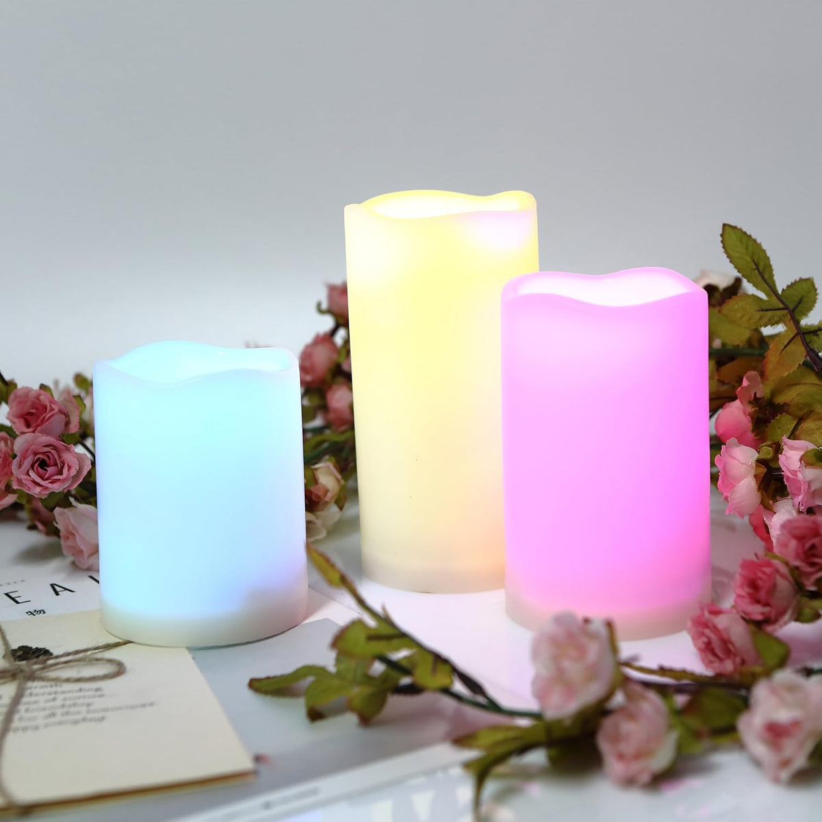 2 Pack Color Changing LED Flameless Pillar Candles with Remote, 3” x 5”