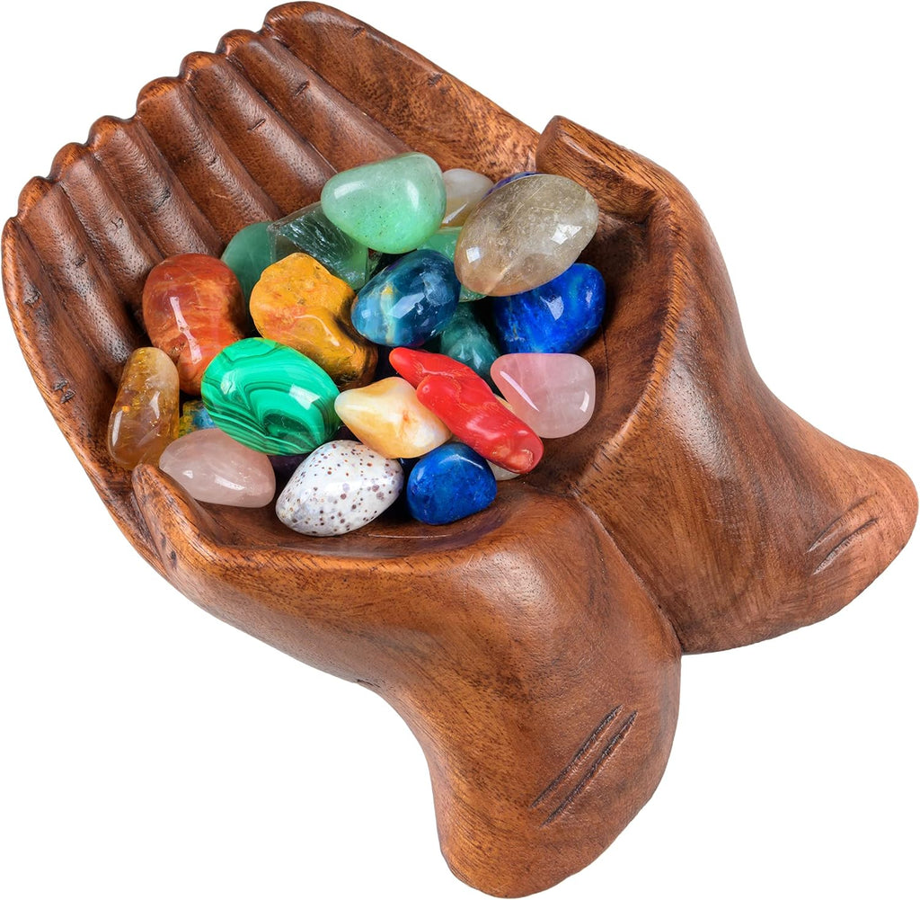 Wooden Hands Bowl, Crystal Display, Rock Display, Brown, Medium