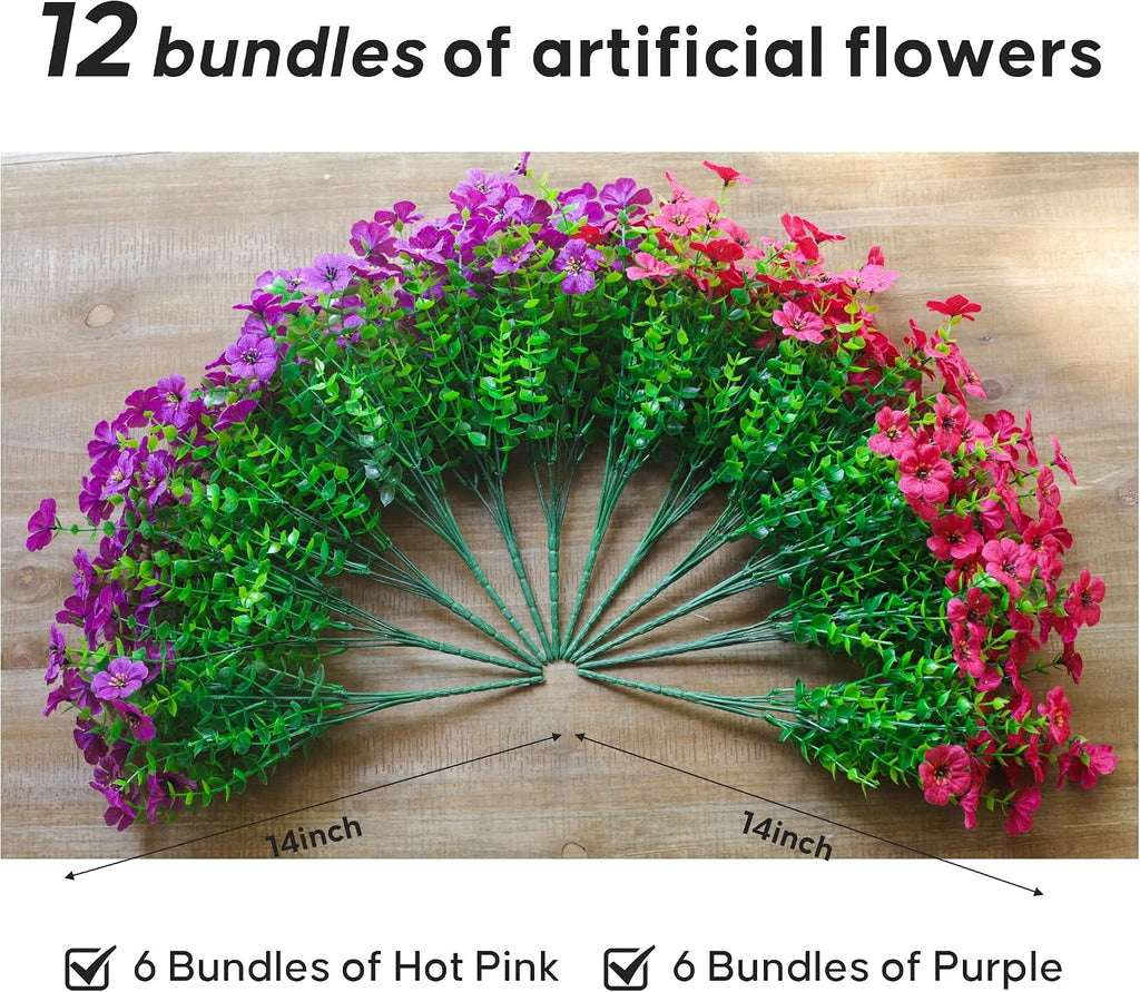 Artificial Flowers for Outdoors (12, Purple Hot Pink)