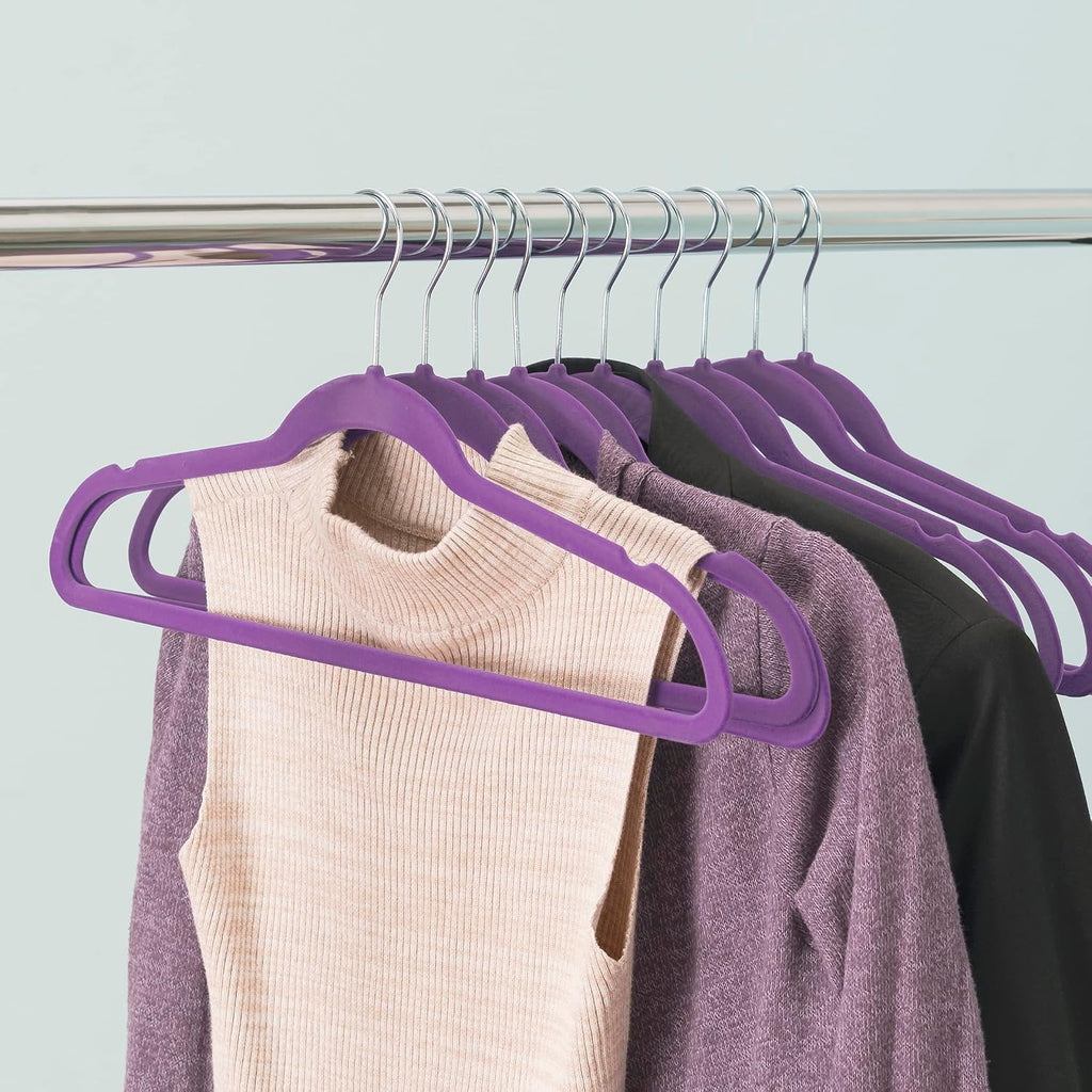 Sunbeam Slip-Proof Snag-Free Ultra Slim Velvet Hanger with Rotating Steel Hook (Pack of 10) (PURPLE)