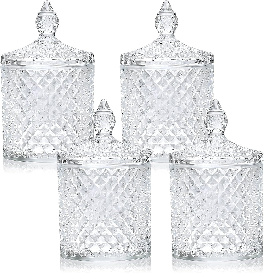 4 Pack Crystal Glass Apothecary Jars with Lids, Qtip Holder Set