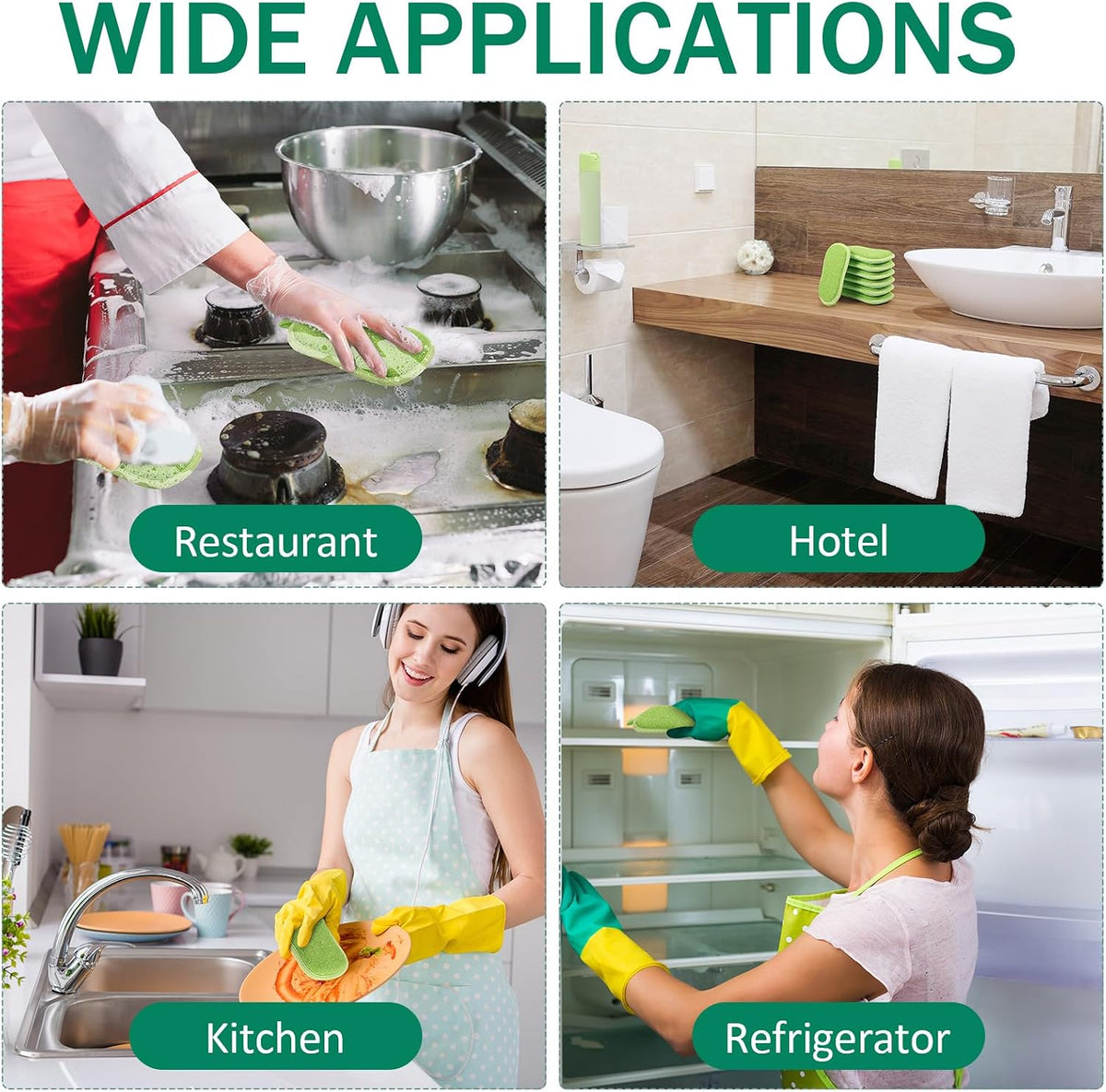 24 Pcs Reusable Scrub Sponges, Microfiber Washing Dish Scrubber, Green