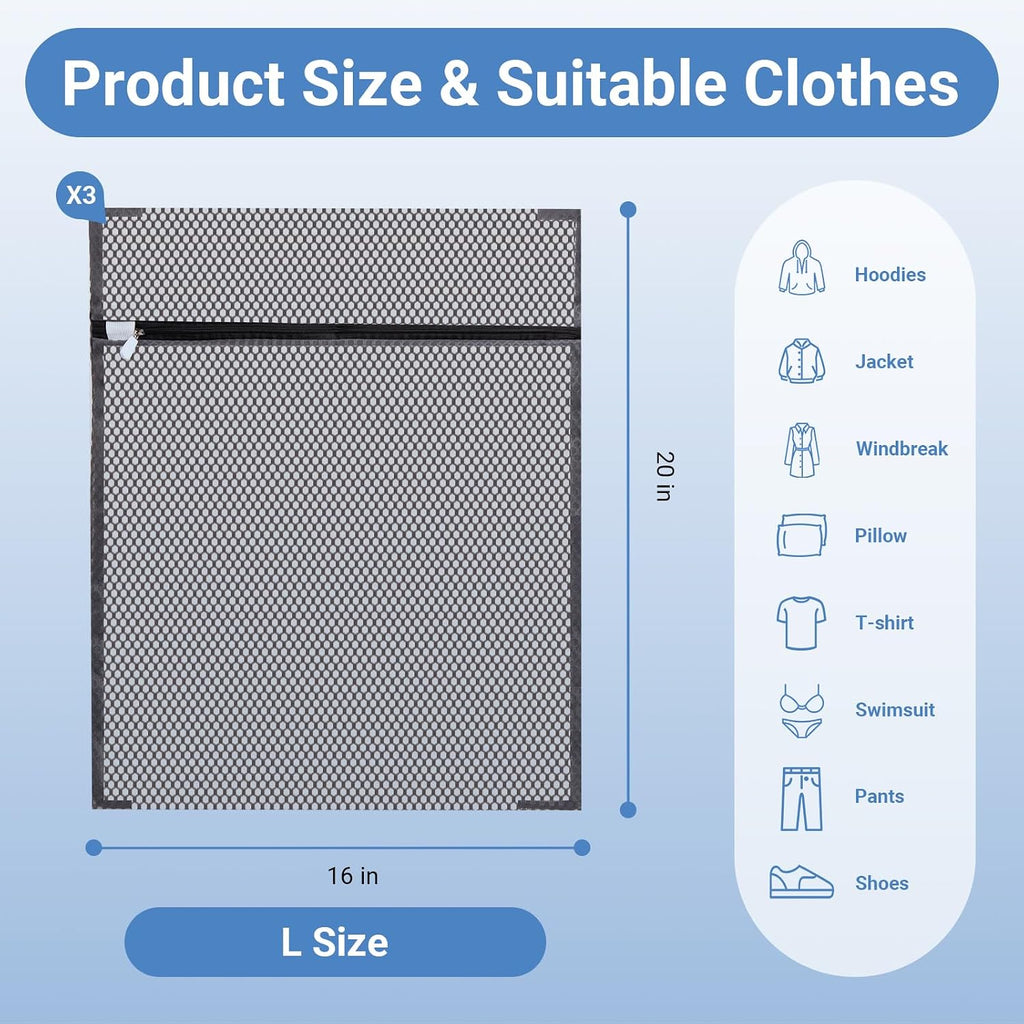 6Pcs Durable Honeycomb Mesh Laundry Bags for Delicates 16 x 20 Inches, Gray