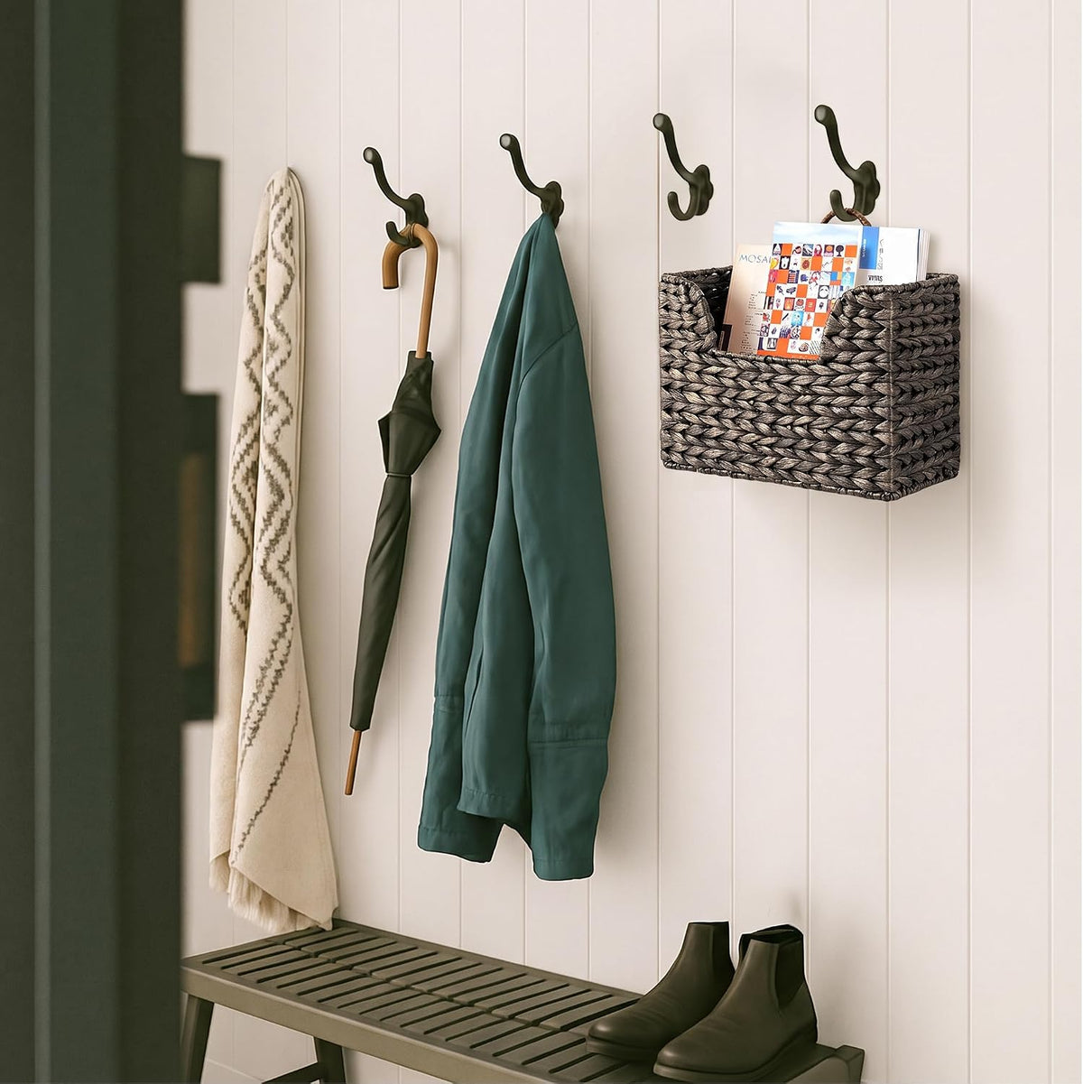 Handwoven Water Hyacinth Wall Magazine Holder - Natural Hanging Organizer for Mail, Newspapers & Magazines, Books & Files - Decorative Storage Basket for Bathroom, Living Room, Office.(Espresso Color)