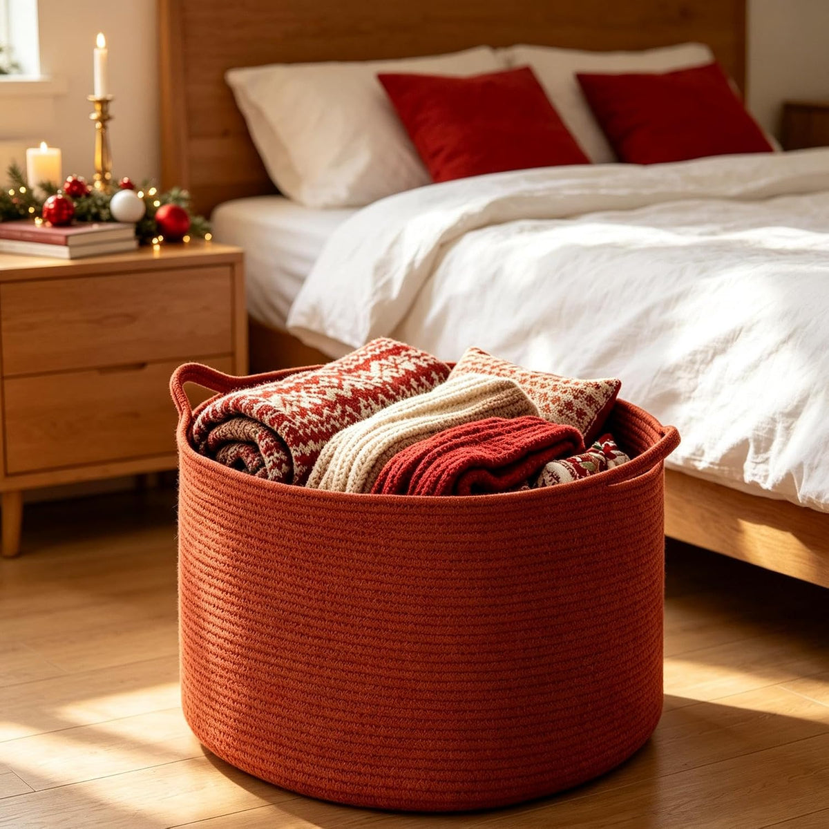 Maliton Woven Rope Blanket Basket Living Room, Storage Basket for Toy, 90L
