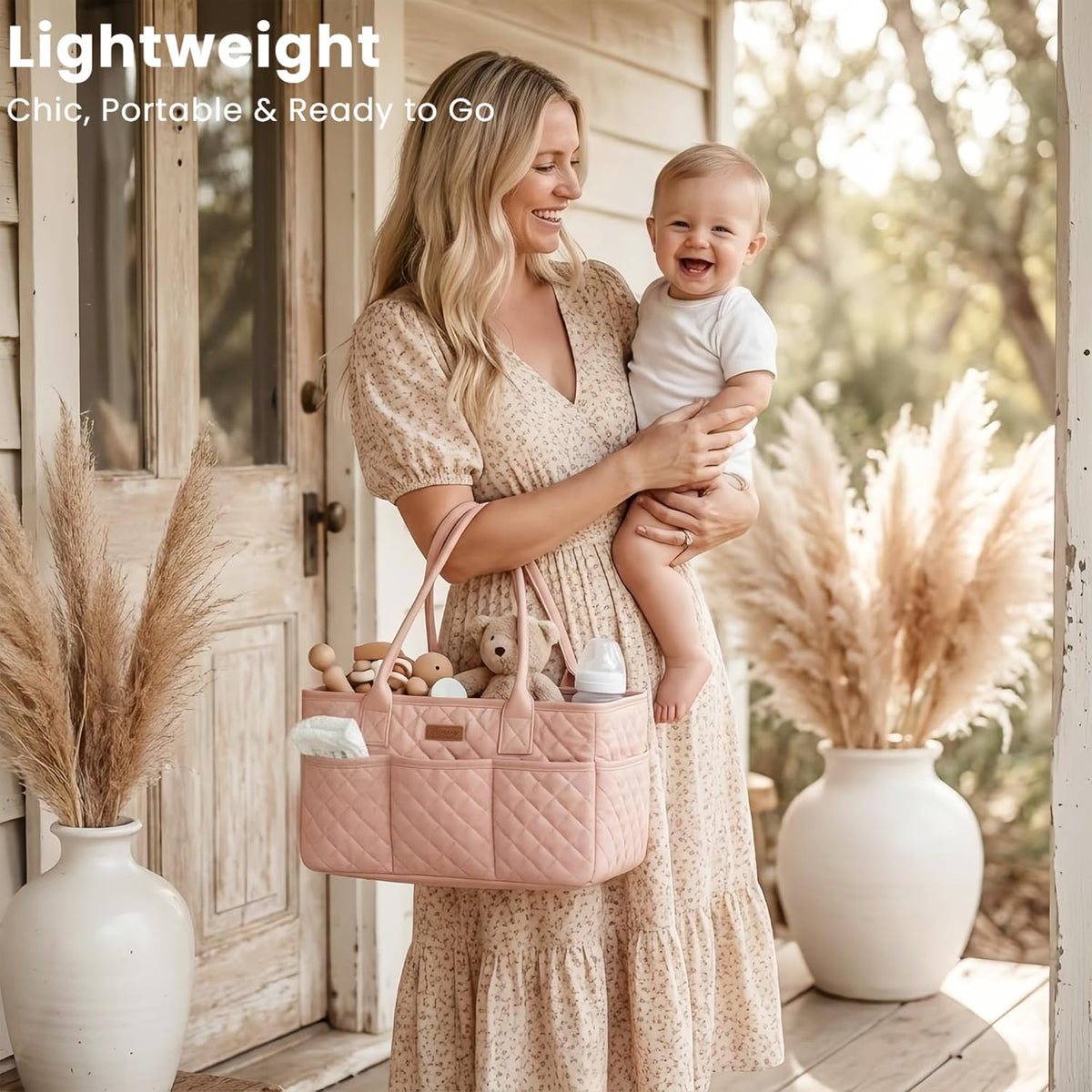 Konssy Baby Diaper Caddy Organizer, Solid Design with PU Leather Handles