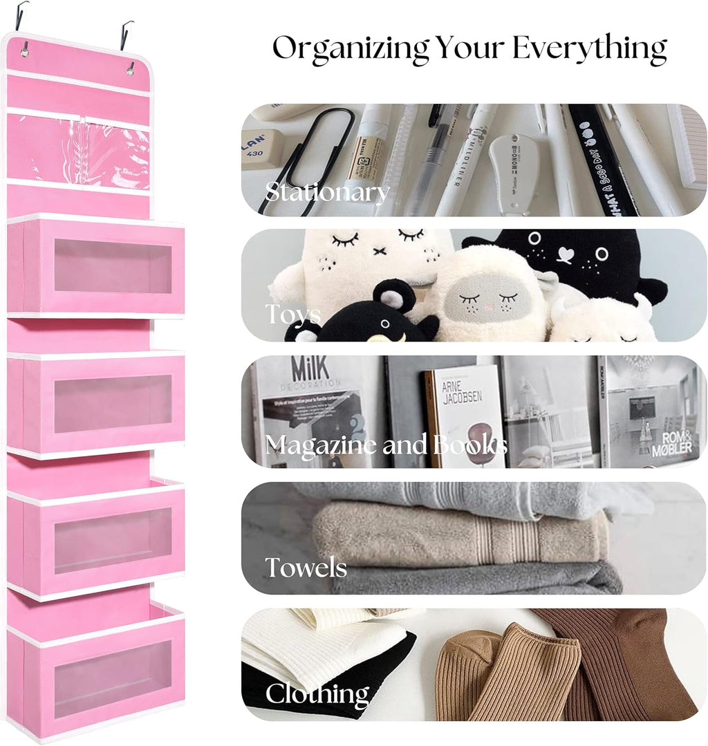 GCreation Over Door Organizer for Bedroom Bathroom Pantry, 5 Shelf Pink