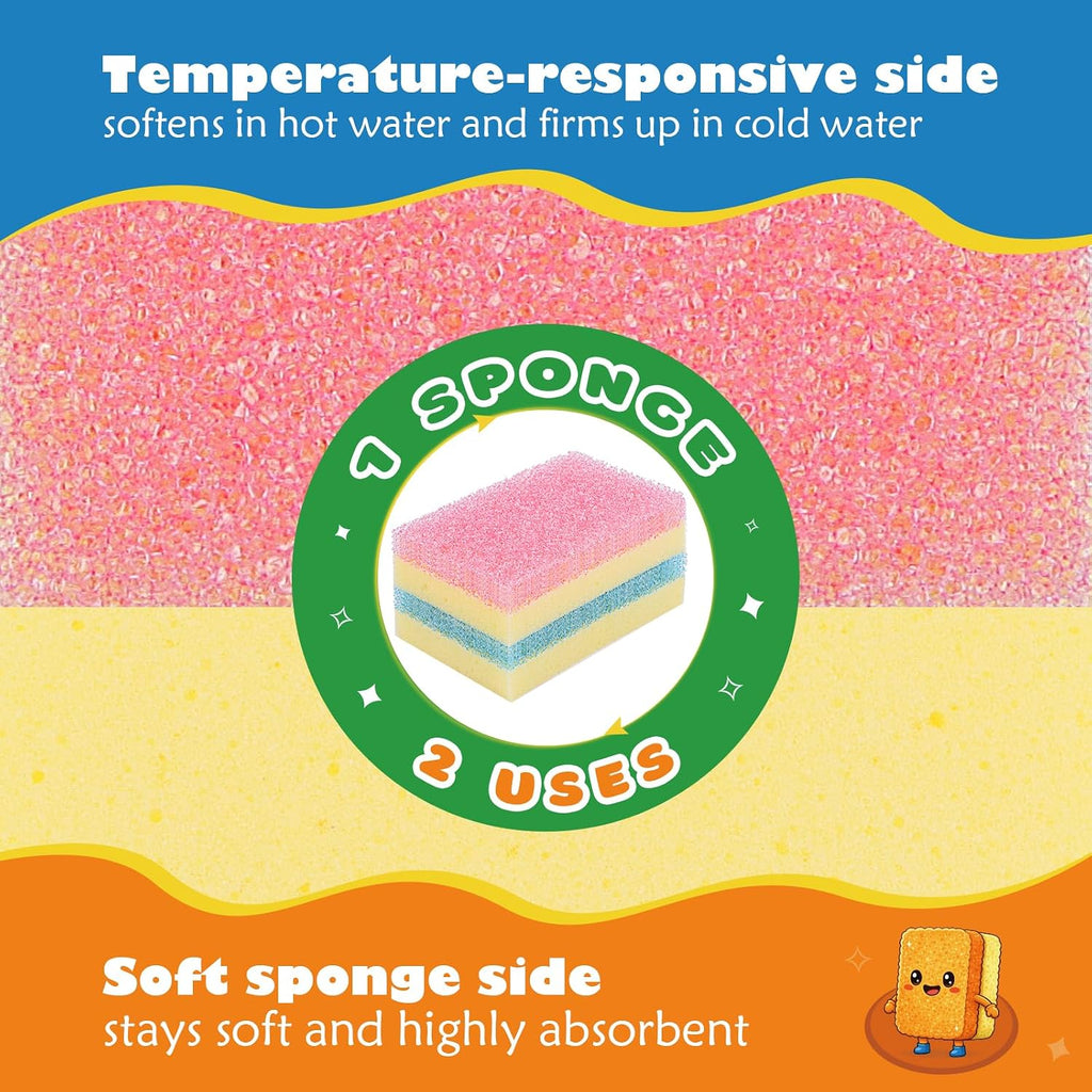 UNIMADE Scrub Sponge, Temperature Responsive Dual-Sided Cleaning Sponges