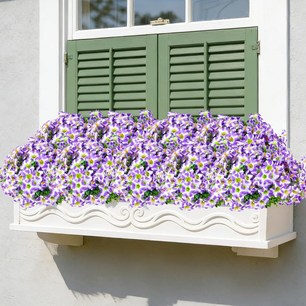10pcs UV Resistant Faux Petunia Outdoor Flowers,Light Purple White