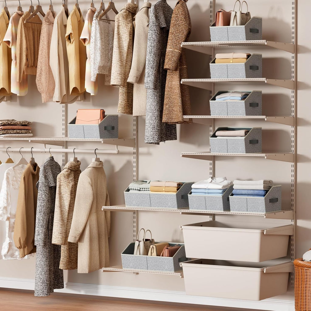 Homsorout Closet Organizers Bins 18 Packs - Large Closet Shelf Organizer with Handles, Fabric Trapezoid Storage Bins, Collapsible Storage Cubes for Clothes, Towels, Light Gray