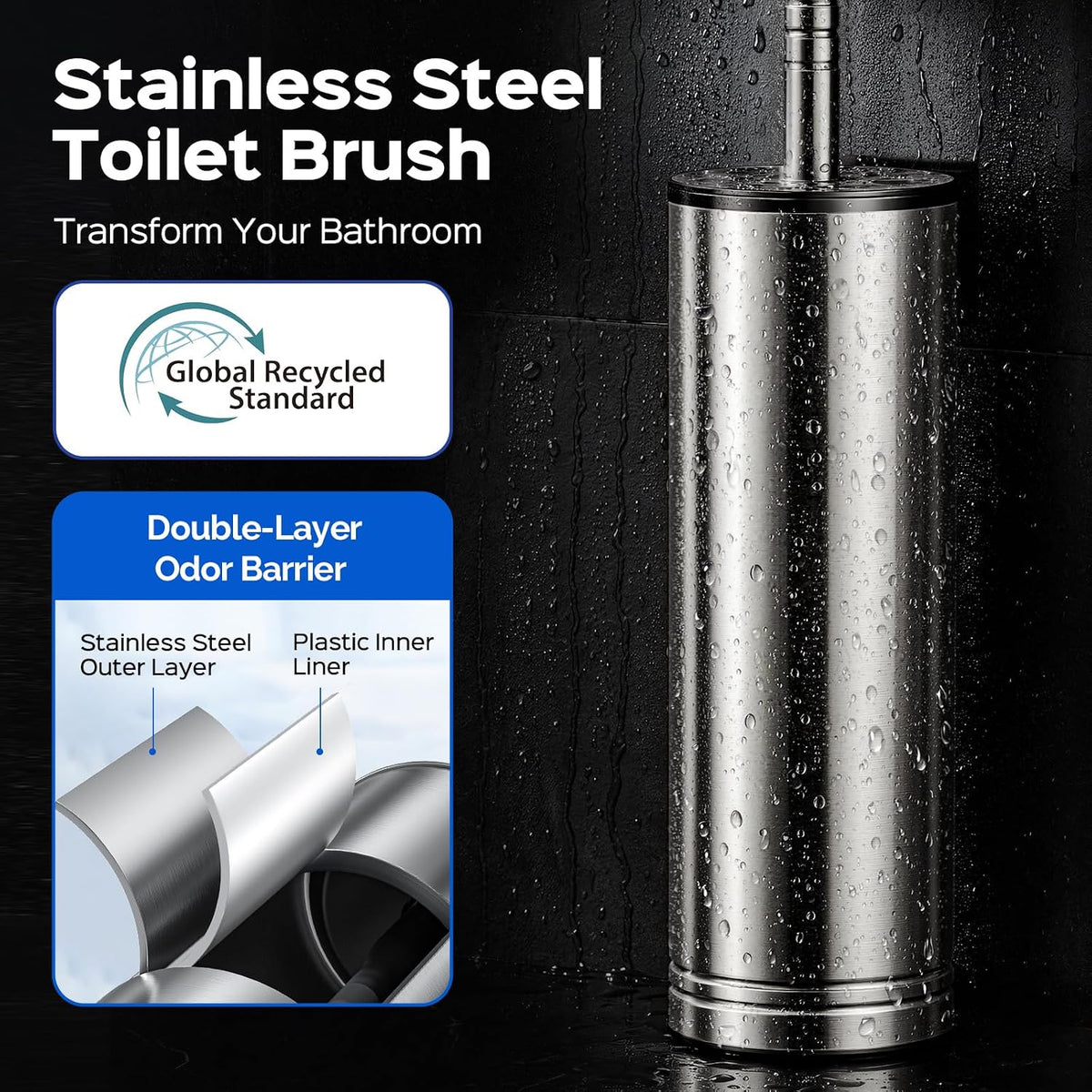 HAMITOR Toilet Brush and Holder Set for New Home Essentials Deep Clean