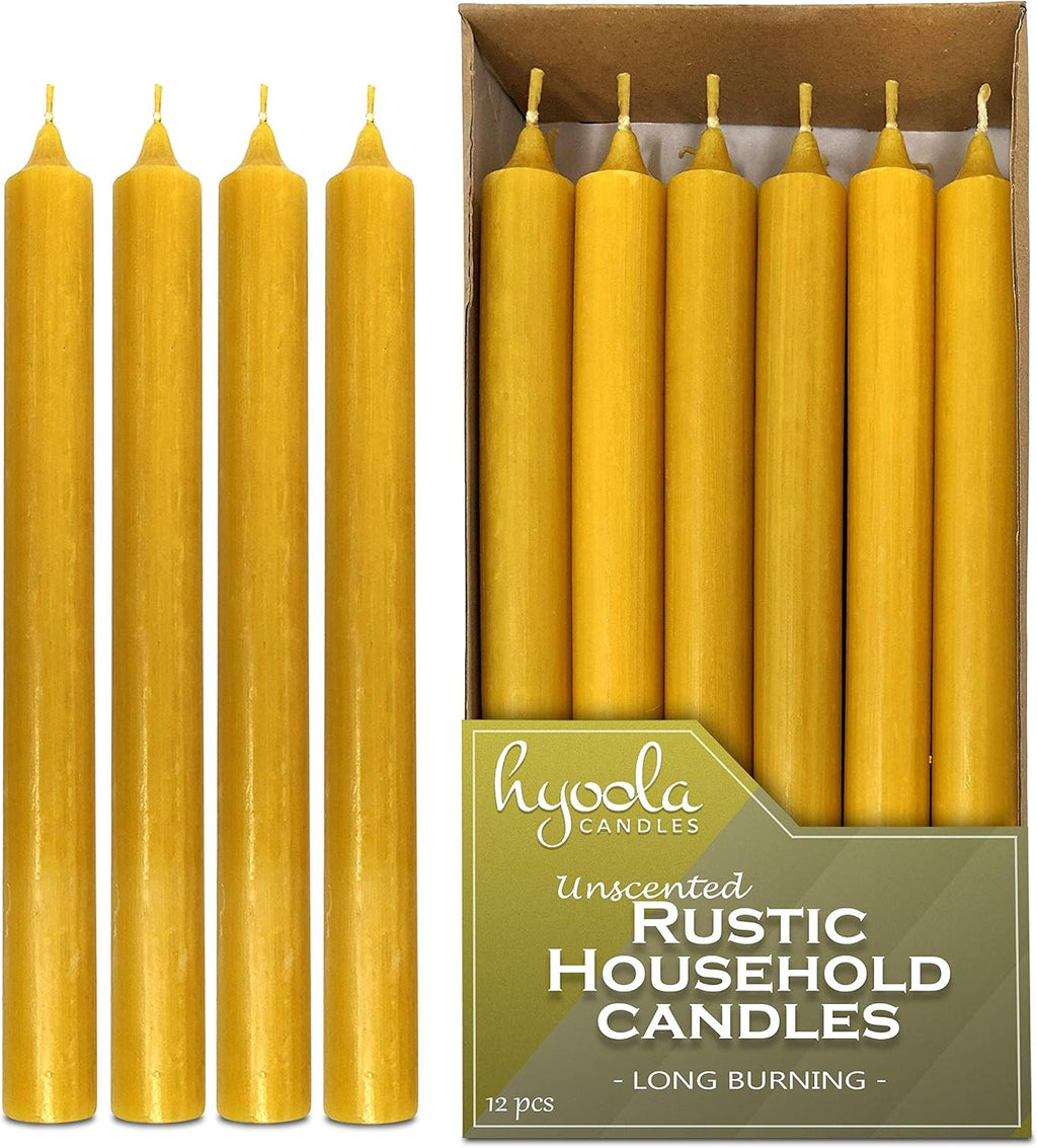 Hyoola 10 Inch Dinner Candles - 12 Pack - Yellow Tall Unscented Rustic Long Burning Candle Sticks