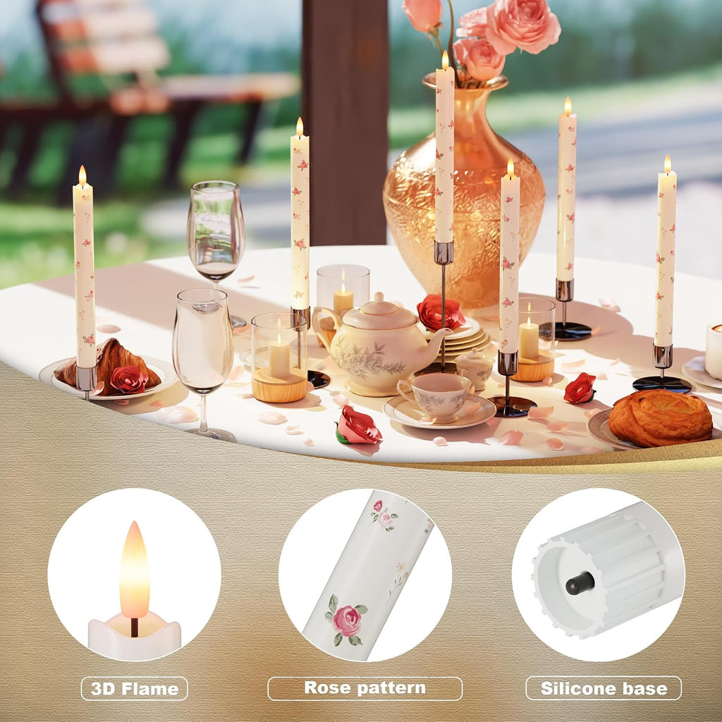 JOIONE Rose Flameless Taper Candles with Remote, 3 Pack Home Decor