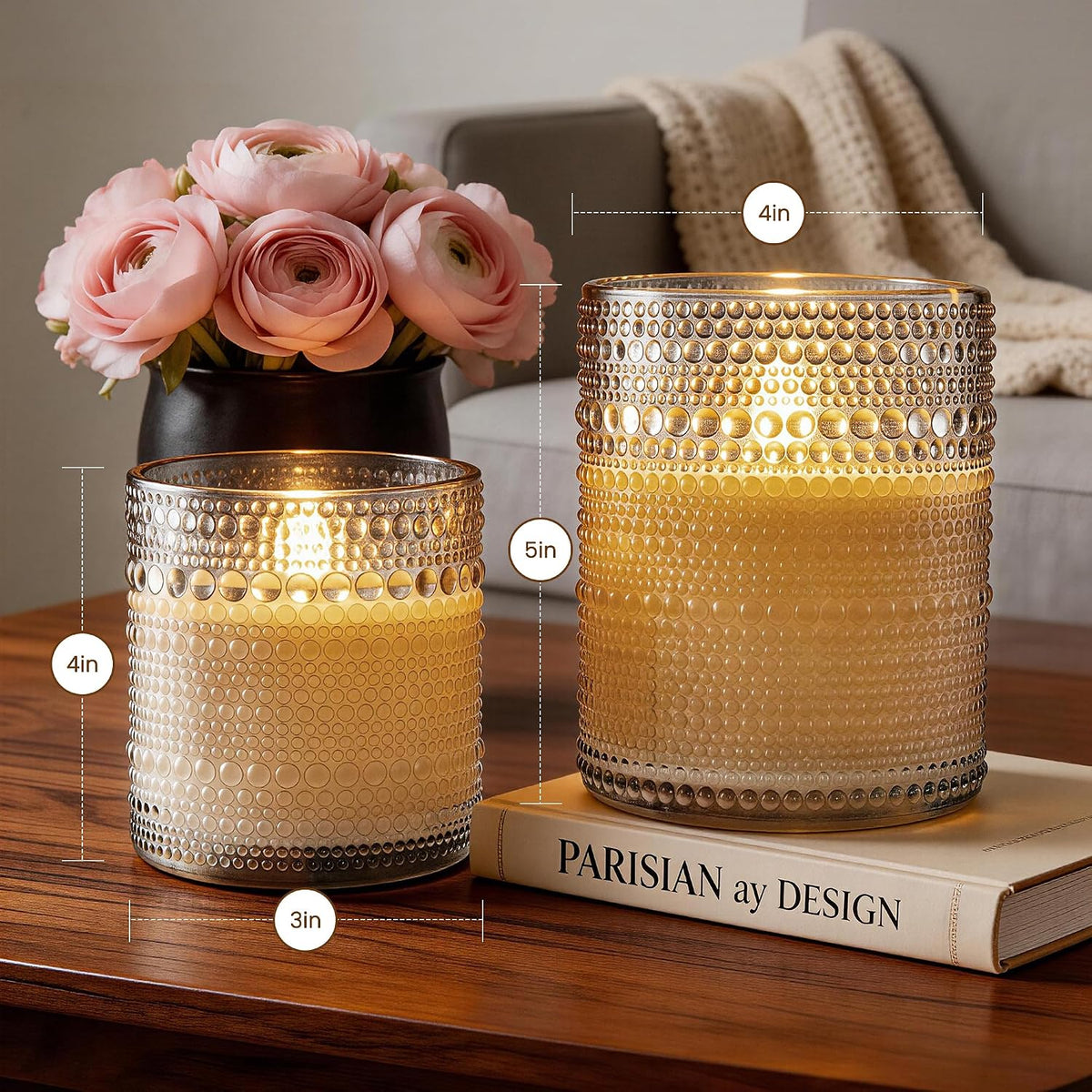 Gray Dotted Glass Real Wax Flameless Battery-Operated LED Pillar Candles