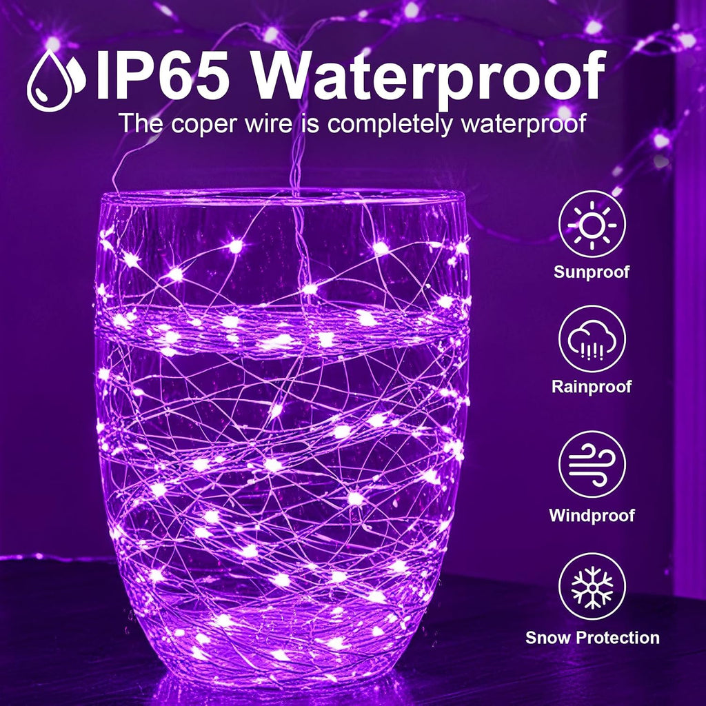 2 Pack USB Plug in Fairy String Lights,16ft 50 LED Copper with Remote and Timer, 8 Modes Waterproof Twinkle String Lights for Bedroom Indoor Party Wedding Christmas Decoration (Purple)