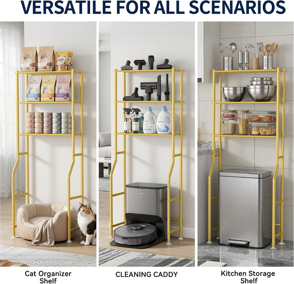 Livilord 3-Tier Over The Toilet Storage Rack, Space Saver Metal Bathroom Shelves, Freestanding Over Toilet Bathroom Organizer for Bathroom/Living Room (Gold)