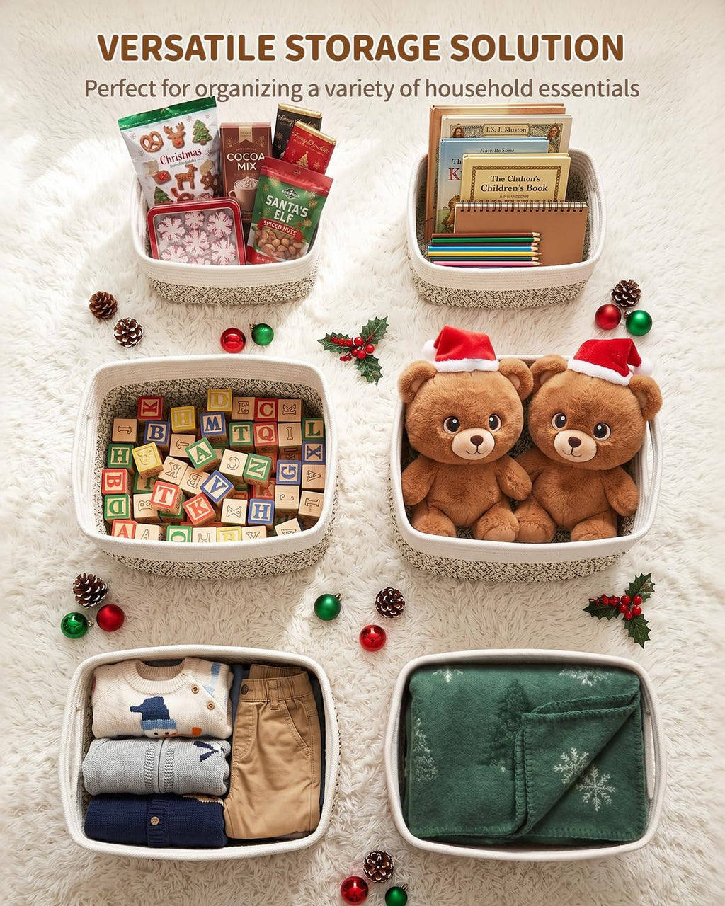 4 Large & 2 Small Foldable Woven Storage Basket for Cabinet