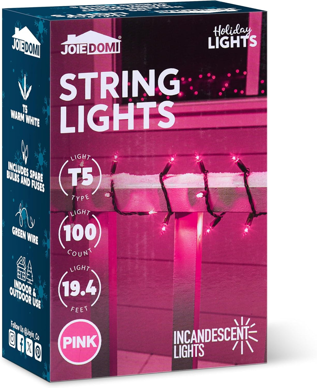 Joiedomi Pink Christmas String Lights,200(2x100) 42.8FT Valentines Day Fairy Tree Lights Plug in for Indoor Outdoor Xmas Valentines Decor Patio Holiday Theme Party Yard House,Green Wire