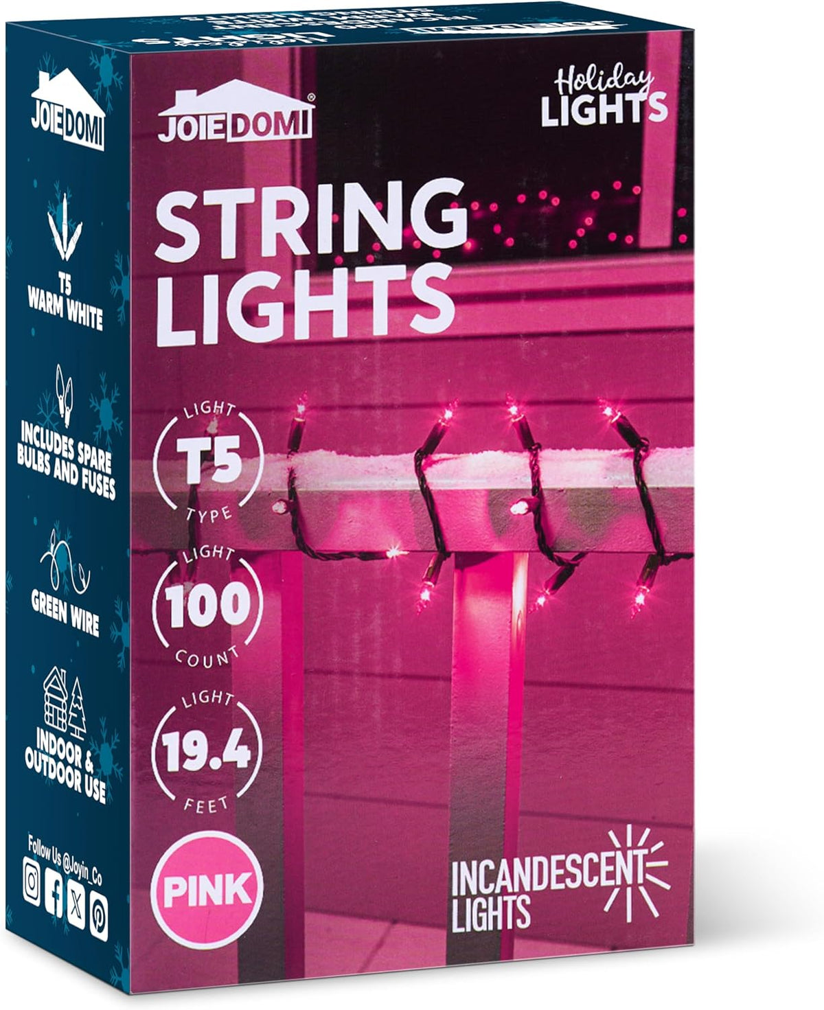 Joiedomi Pink Christmas String Lights,200(2x100) 42.8FT Valentines Day Fairy Tree Lights Plug in for Indoor Outdoor Xmas Valentines Decor Patio Holiday Theme Party Yard House,Green Wire