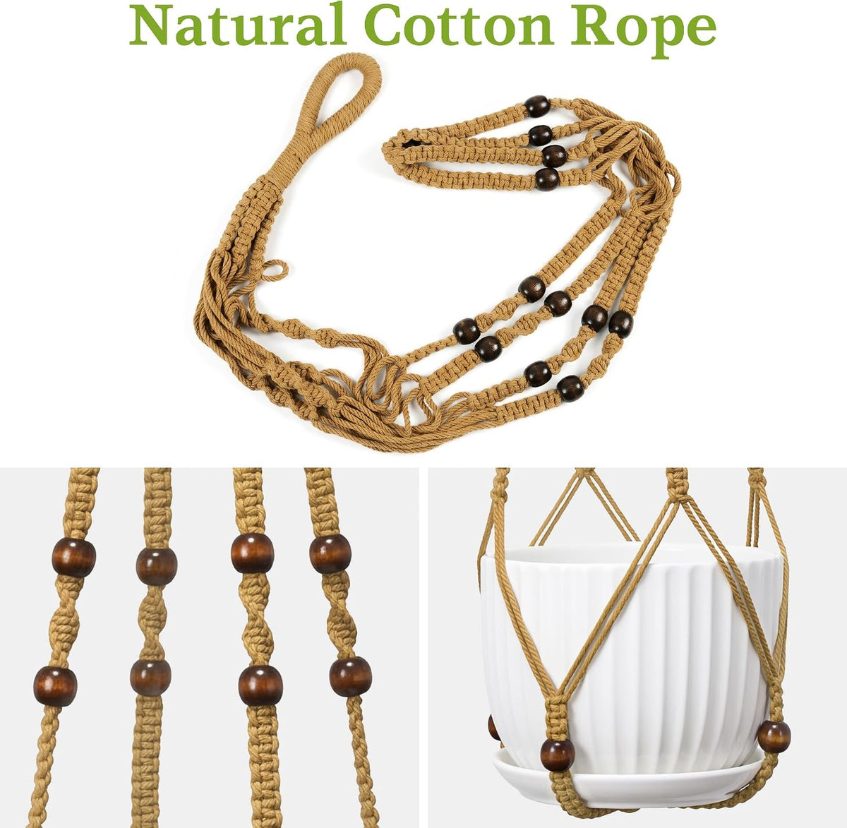 Macrame Plant Hanger - Fits 4-13 Inch Pots, Brown