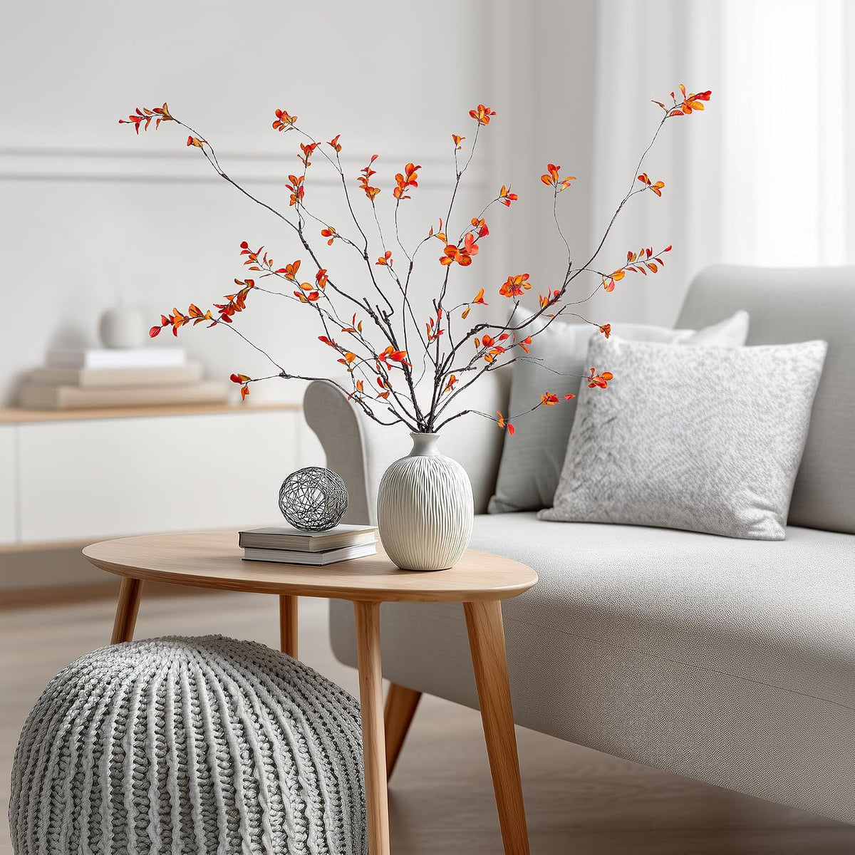 4PCS Artificial Orange Branches 47.2", Extra Long Faux Fall Stems for Tall Vase, Decorative Autumn Branches with Orange Leaves, Bendable Stems for Floor Vase Fall Home Decor