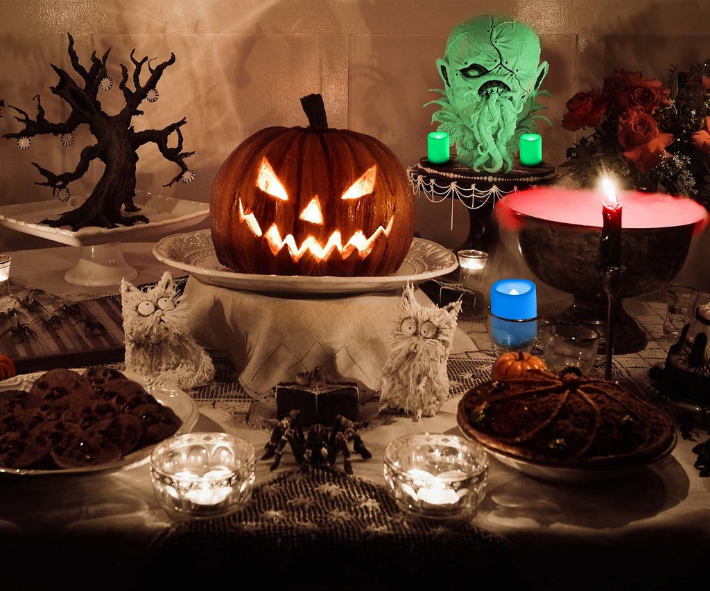 6 PCS Color Changing Remote Flameless Flickering LED Timer Votive Candles/Colored Battery Operated Tea Light Fake Candle for Outdoor Halloween Pumpkin Easter Christmas Decorations