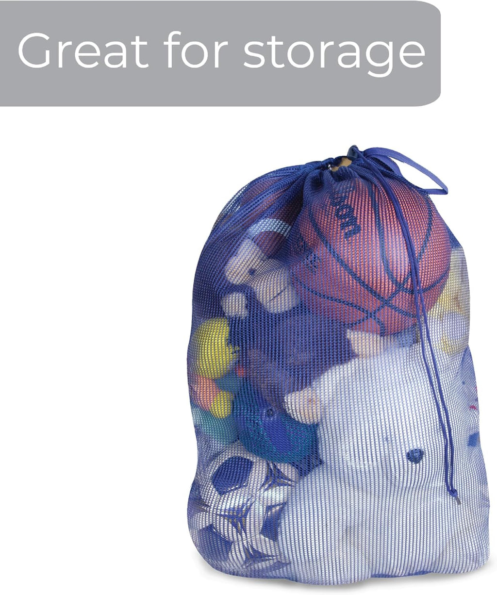 Smart Design Mesh Laundry Bag w/ Handle & Push Lock Drawstring - VentilAir Mesh Material - for Clothes & Laundry - Home Organization (Holds 3 Loads) (36 x 24 Inch) [Blue]