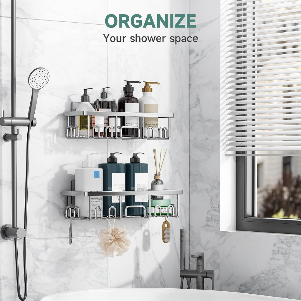 Veken Shower Caddy 2-Pack, Bathroom Organizers and Storage Shelves, Silver