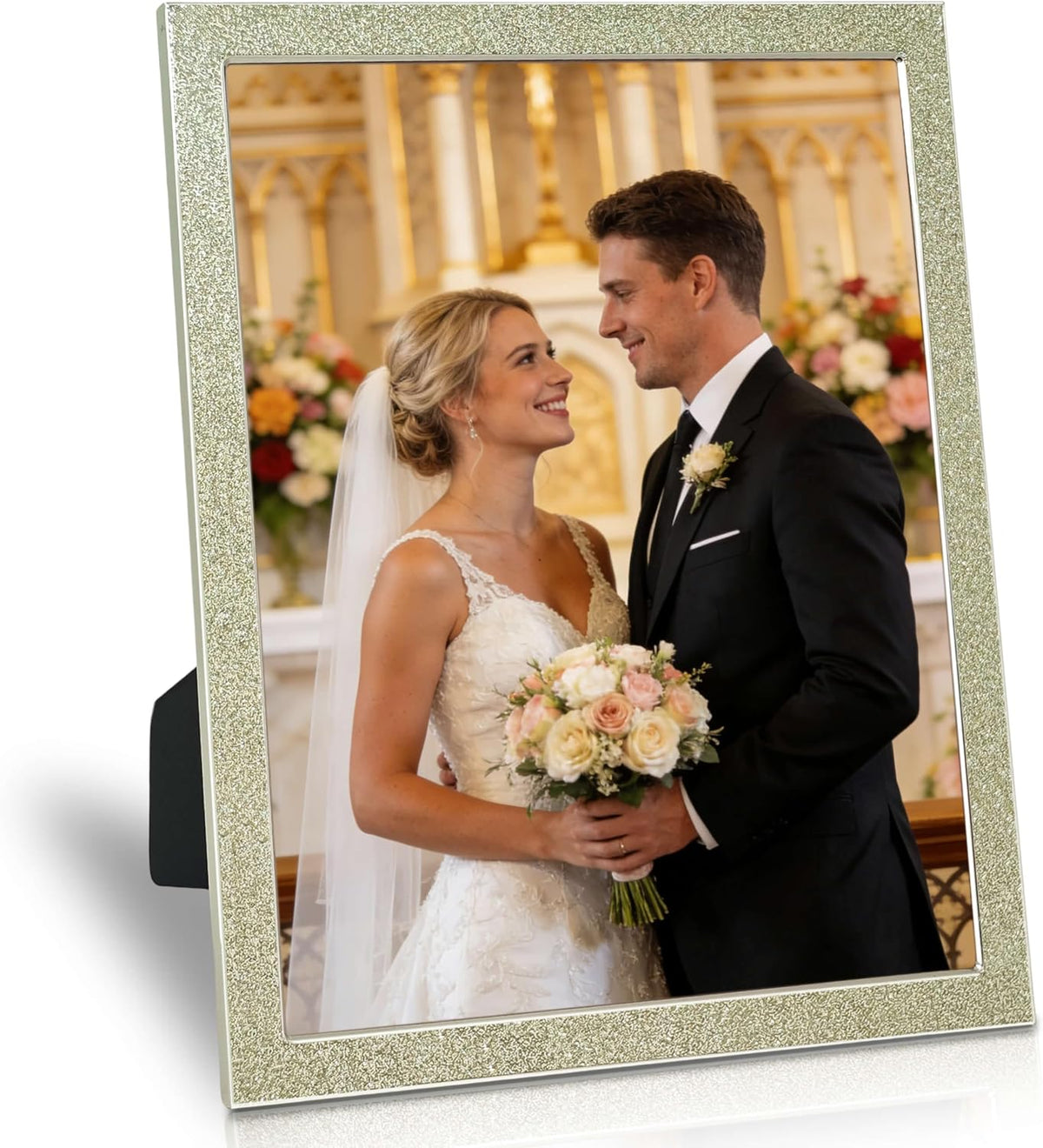 Enamel Picture Frames 8x10, 8 by 10 Silver Glittering Photo Frame with Real Glass & Velvet Back, Sparkling Metal frame for Tabletop or Wall, Amazing Weddings Graduation Gift & Wall Art Decor