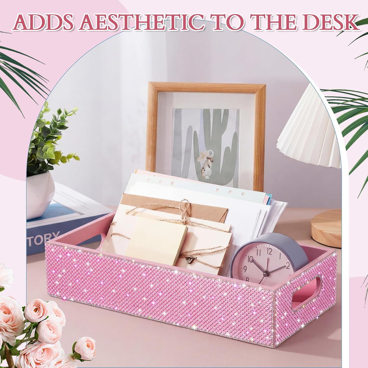 Honeydak Bathroom Basket, Pearl Toilet Tank Tray Pink Pearl