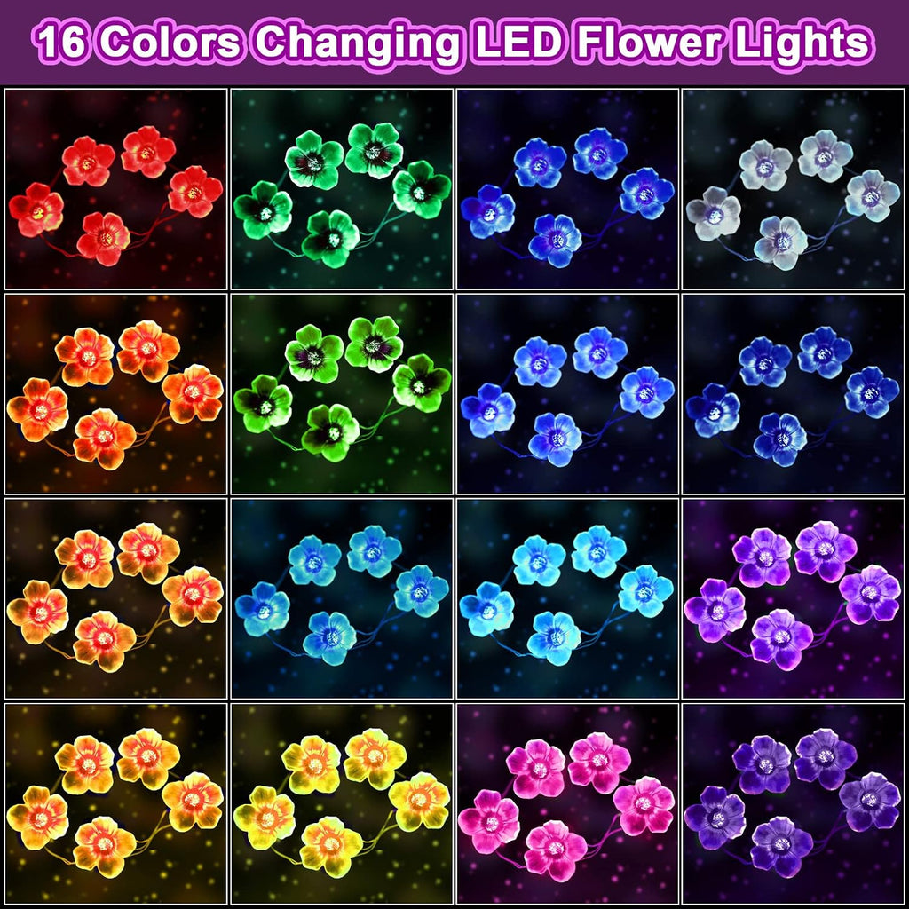 Mudder 2 Pack 16 Colors 13 FT Cherry Blossom Decor Flower String Lights