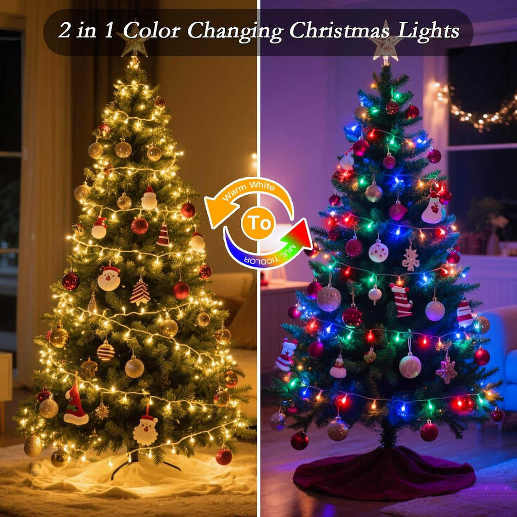 210FT 640 LED Christmas Tree Lights, Bright Warm White to Multicolor Outdoor Christmas String Lights for House, Fairy Lights with 11 Modes, Waterproof & Durable Indoor Outdoor Decor