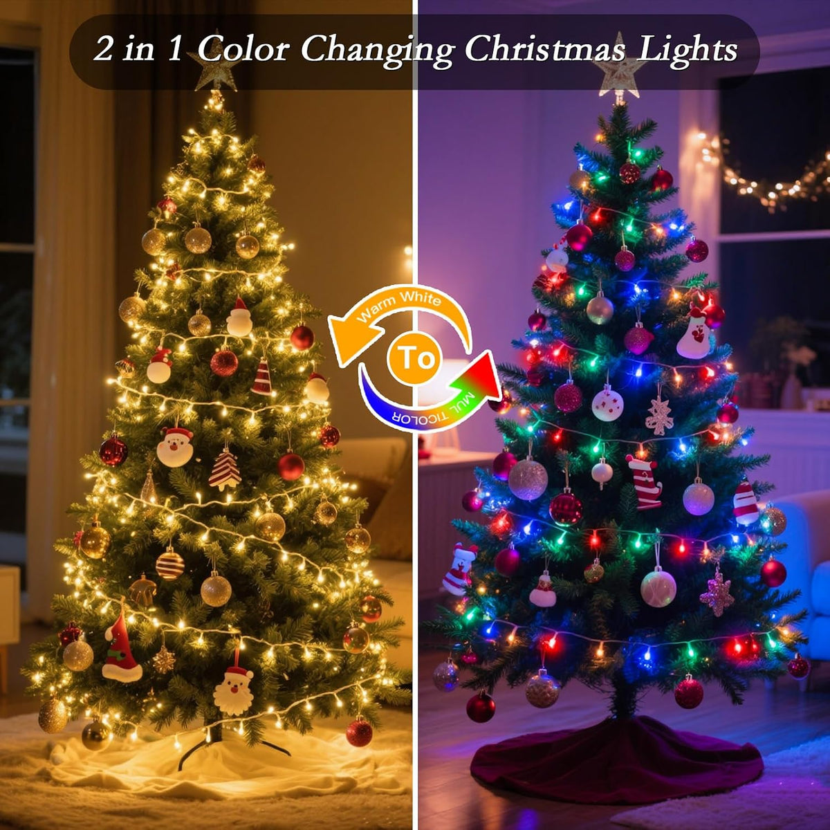 210FT 640 LED Christmas Tree Lights, Bright Warm White to Multicolor Outdoor Christmas String Lights for House, Fairy Lights with 11 Modes, Waterproof & Durable Indoor Outdoor Decor