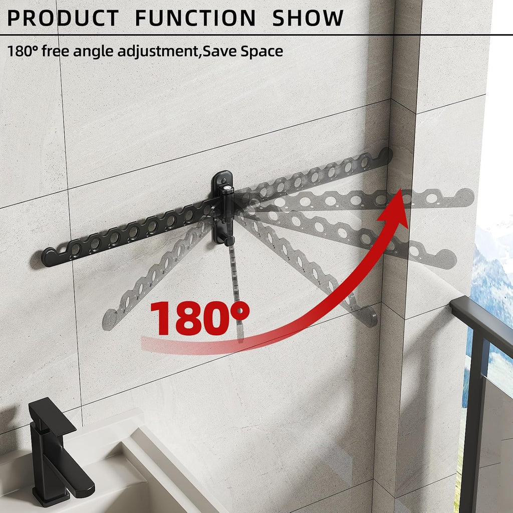Wall Mounted Clothes Hanger Rack Foldable for Laundry Drying Rack Black