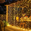 Dazzle Bright 300 LED Curtain Lights, Plug in Fairy Curtain Lights for Bedroom, Christmas Hanging String Lights Outdoor for Window Backdrop Wall Wedding Patio Indoor Dorm Party Decor, Warm White