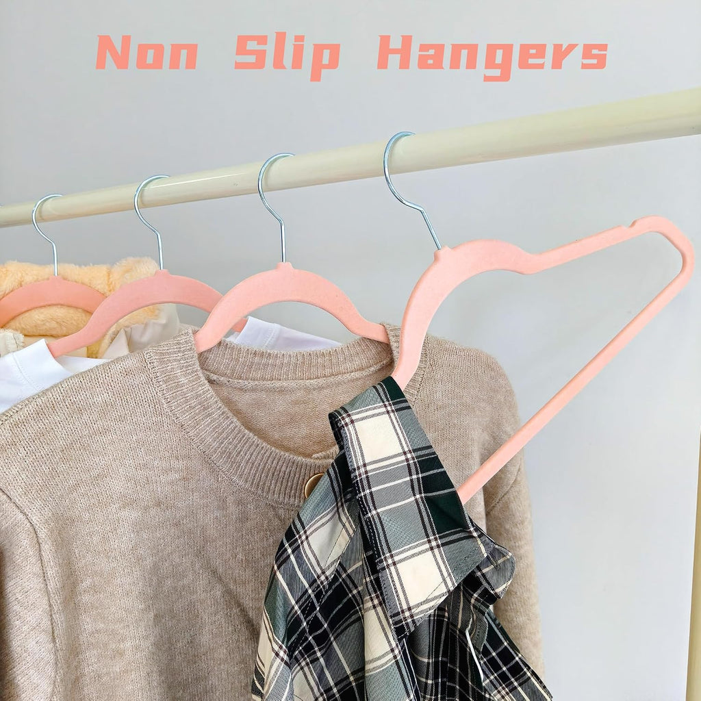 Pink Velvet Hangers 100 Pack, Adult Hangers Anti-Slip Slim Space Saving Hangers with 360° Swivel Hook, 17.5 Inch Clothes Hangers for Coats,Sweater,Jackets,Dresses, Shirts, Suits & T-Shirts