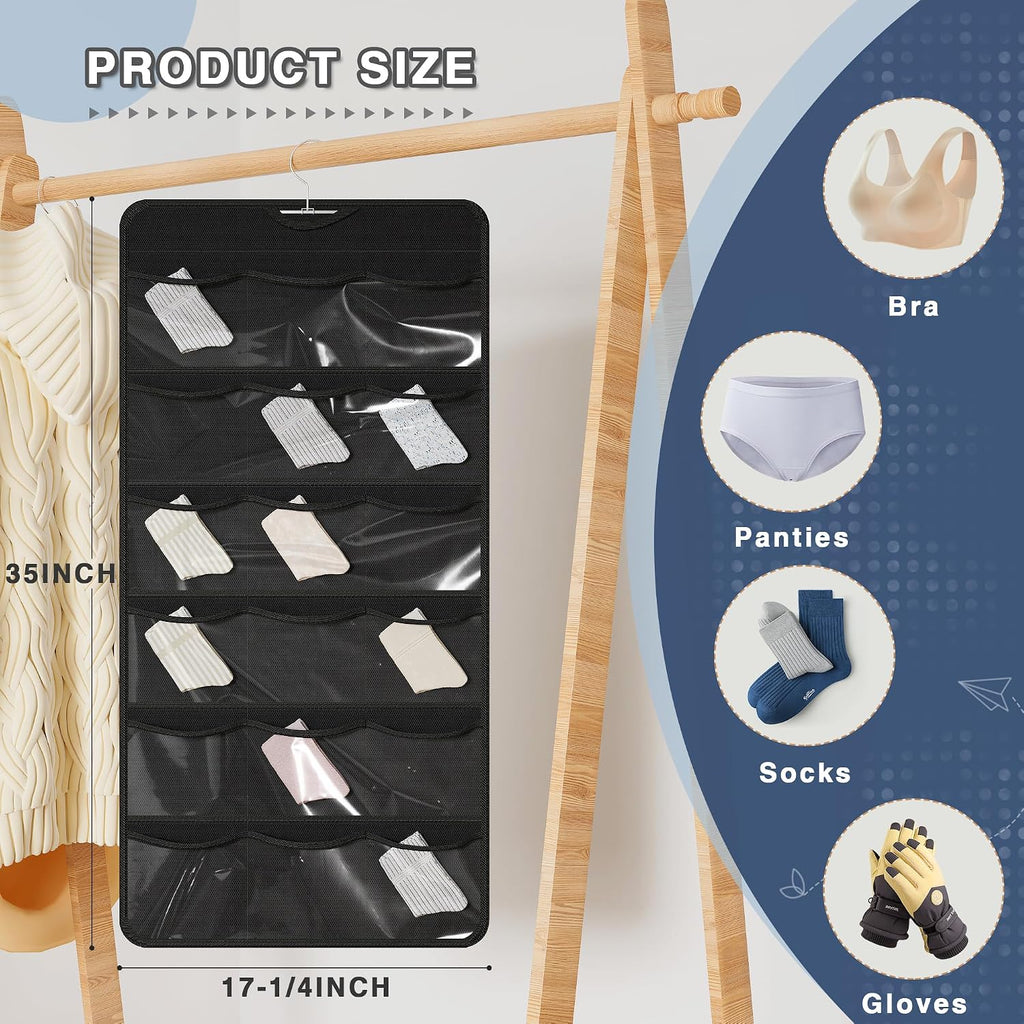 26-Pocket Hanging Closet Organizer for Socks and Underwear, Black