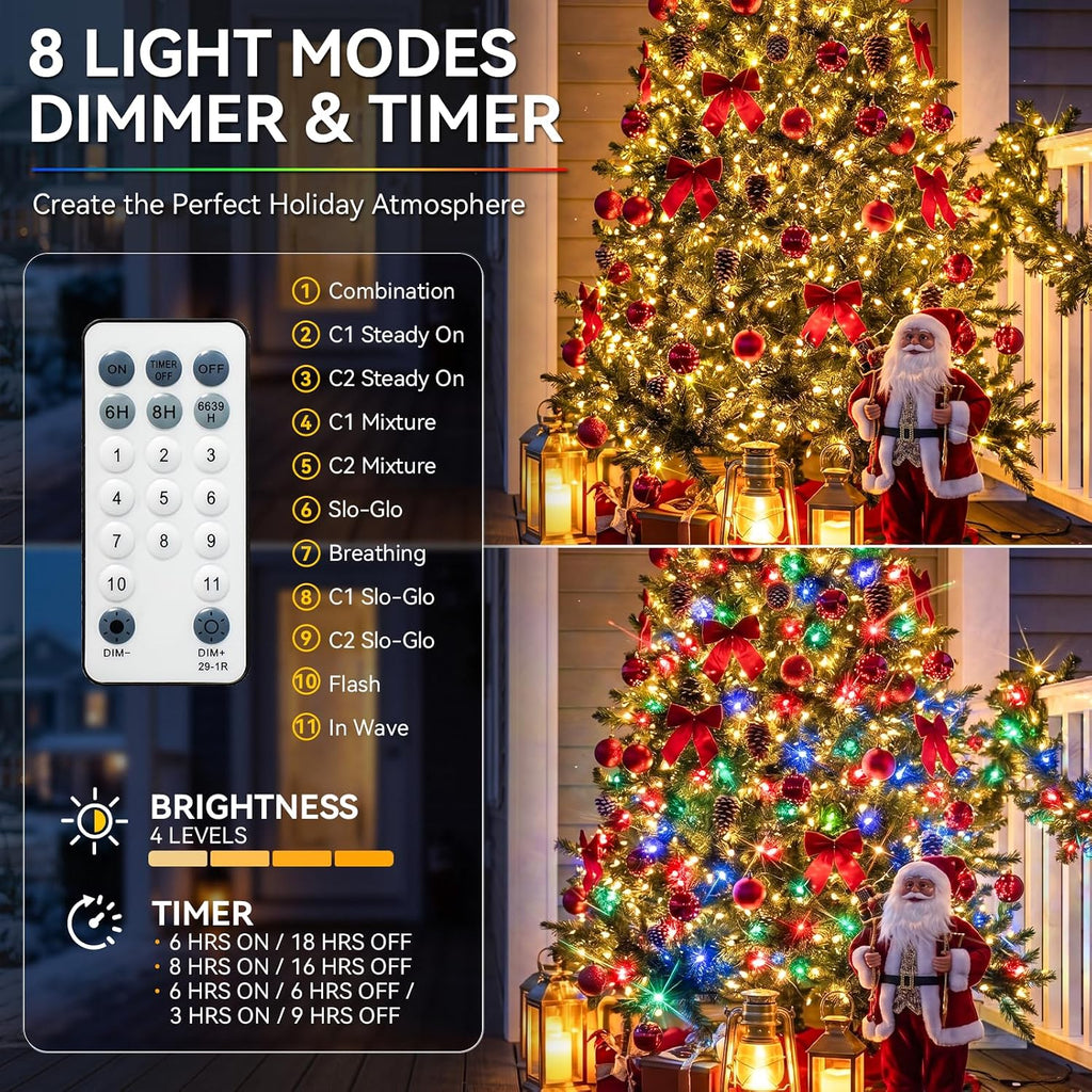 suddus Color Changing Fairy Lights Plug in，99ft 300 LED Connectable Green Wire String Lights with Remote,Waterproof Twinkle Lights Indoor Outdoor, Timer for Wedding Patio Christmas Thanksgiving Decor
